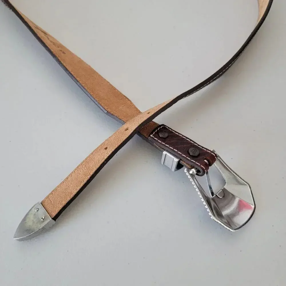 Justin Western Leather Belt Dark Brown Mens 46 Bison Top Grain Arrow Buckle USA